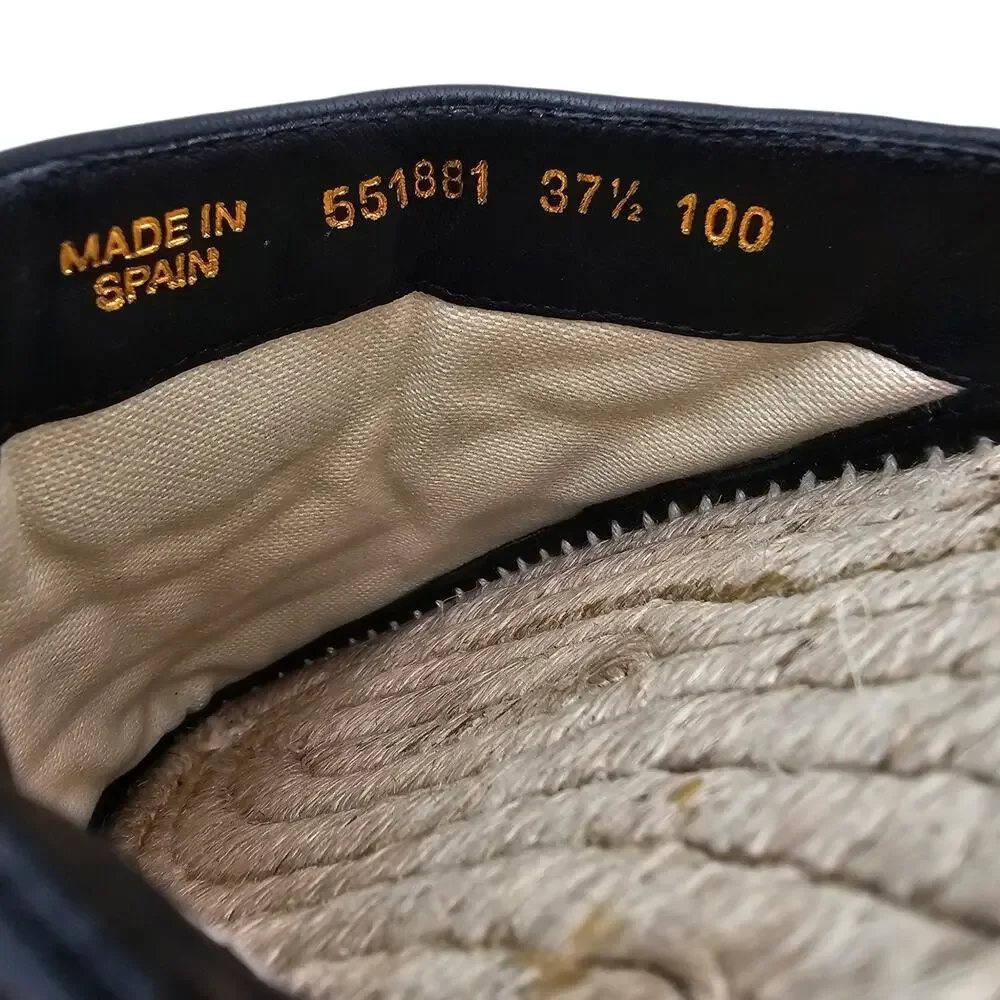 Gucci GG Marmont Black Quilted Leather Espadrille Mule Gold Slide Size 37.5 7.5 - Picture 8 of 10
